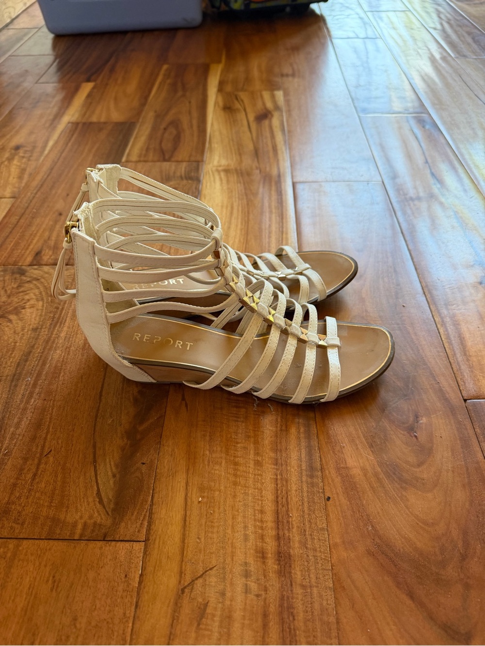 Report Cream Strappy Gladiator Sandals with Gold Accents - Picture 2 of 5